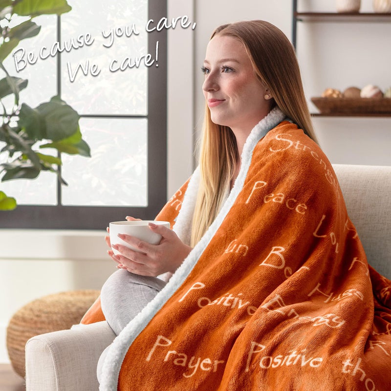 Chanasya Premium Sympathy Warm Hugs Gift Throw Blanket - Healing Gift Cancer Chemo Survivor Get Well Caring Gifts - Comfort Gift Blanket for Love Support Strength -Women Men Friend Grandma - Orange - Image 3
